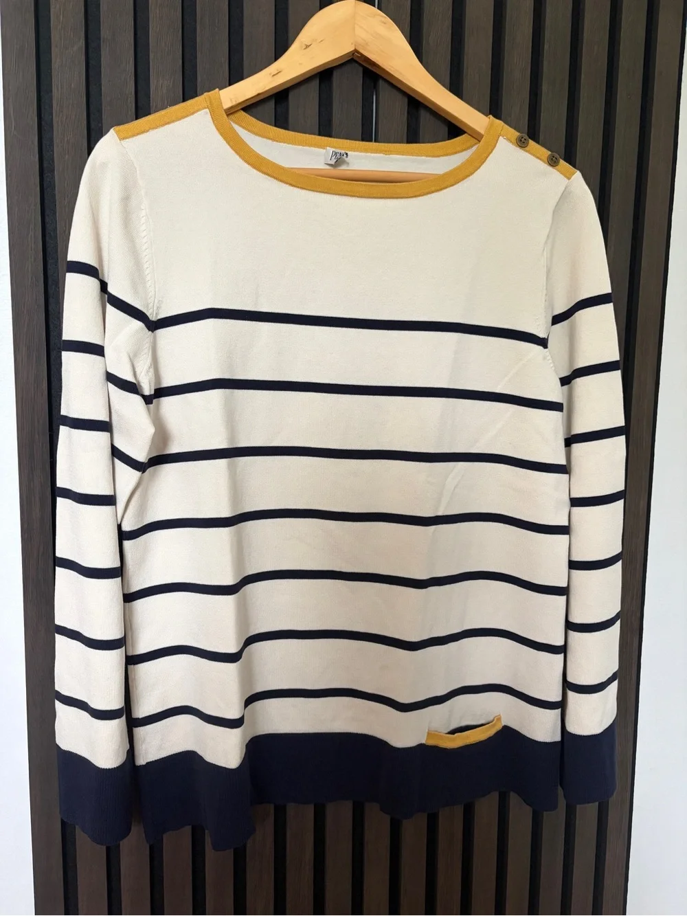 Pendleton 49% Silk Striped Nautical Sweater Button Shoulder Pocket Women L